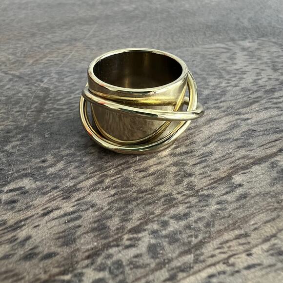 Swirl Deco Gold Tone Oval Cigar Band Ring -size ~7 - 7.5 - Picture 3 of 6